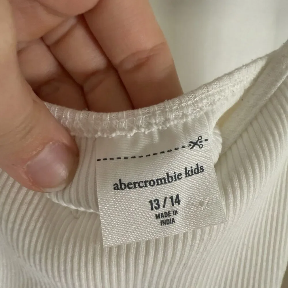 Abercrombie Kids Dress Girls 13 14 White Floral Ribbed Sleeveless Adjustable